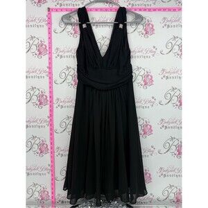 Enchante dress silver hardware Classic Black V-Neck Midi Chiffon Dress